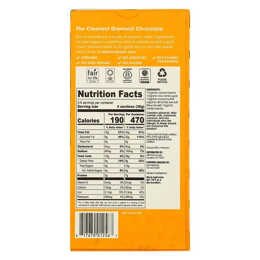 20817670012561 alter eco organic almond blackout dark chocolate display 12count 243501 back 20817670012561 alter eco organic almond blackout dark chocolate display 12count 243501 back